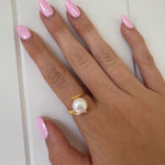Whirlpool Pearl Ring Gold featuring a genuine freshwater pearl set in a swirling gold vermeil design over 925 sterling silver