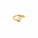 A gold open wrap ring featuring a single white pearl