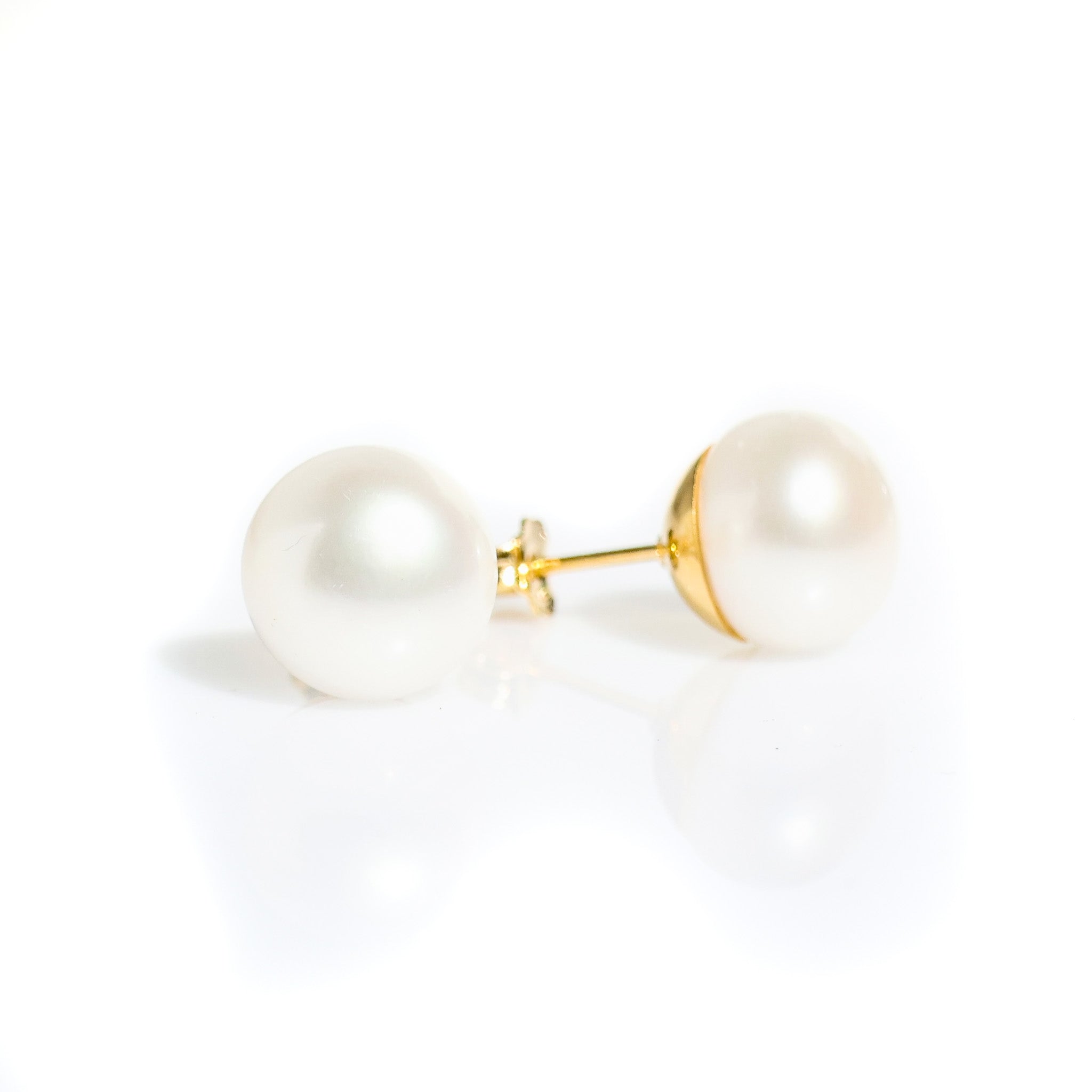 White Pearl Studs 12mm set in gold vermeil