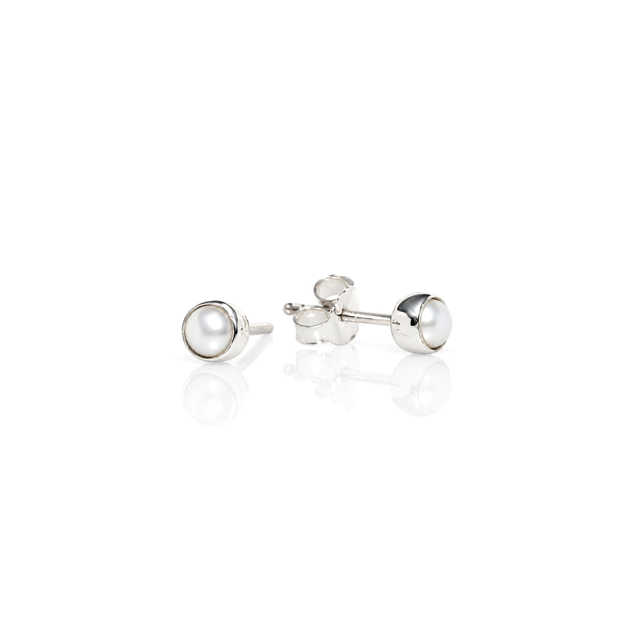 white pearl 4mm bezel studs silver 