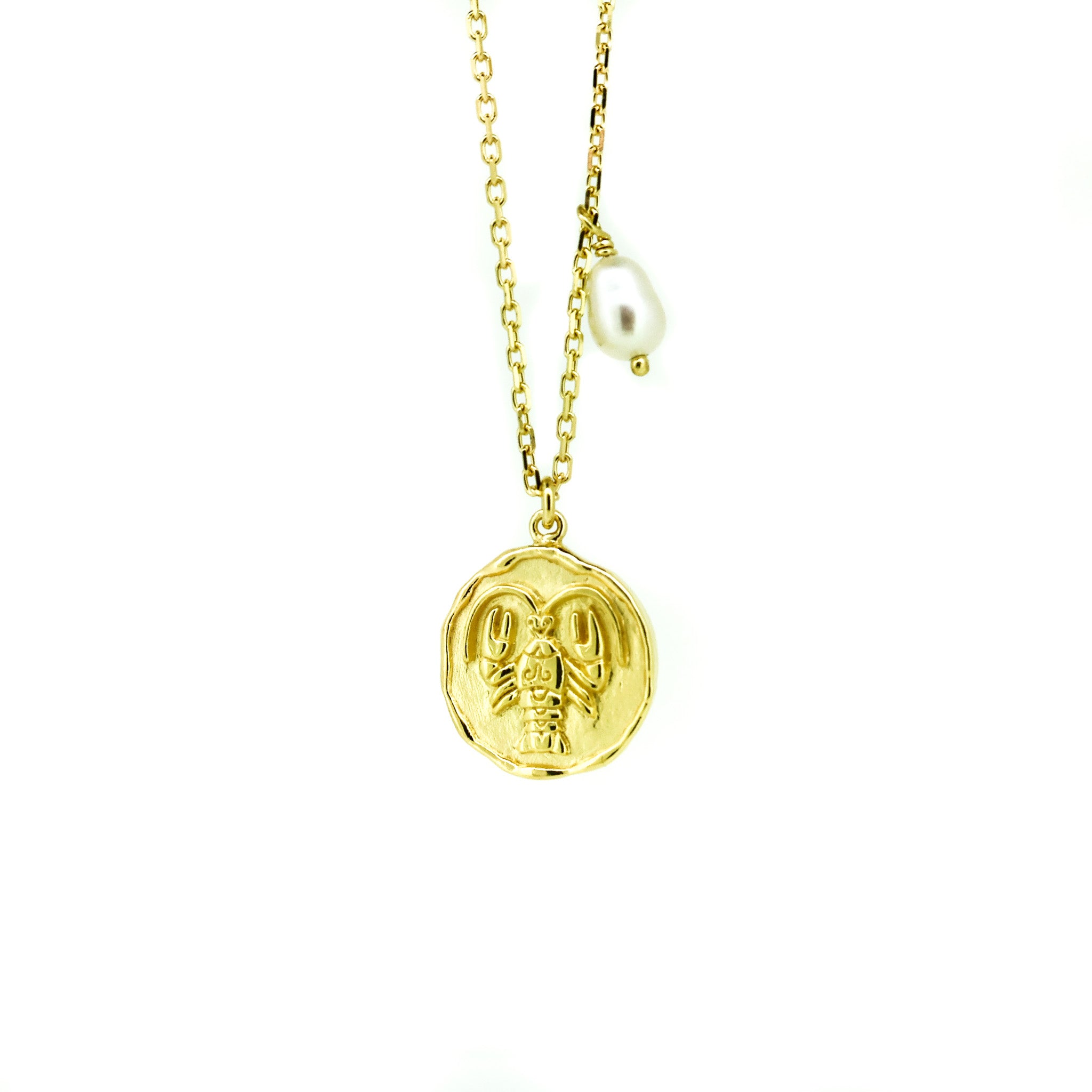 Zodiac Cancer Necklace Gold with dainty pearl 