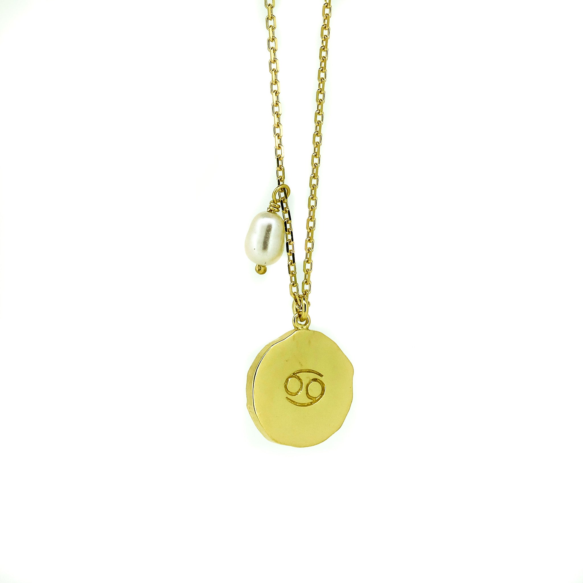 Zodiac Cancer Necklace Gold with dainty pearl