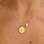 zodiac necklace Leo gold with dainty pearl