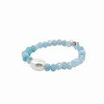 Dainty greeny blue amazonite gemstone and pearl ring