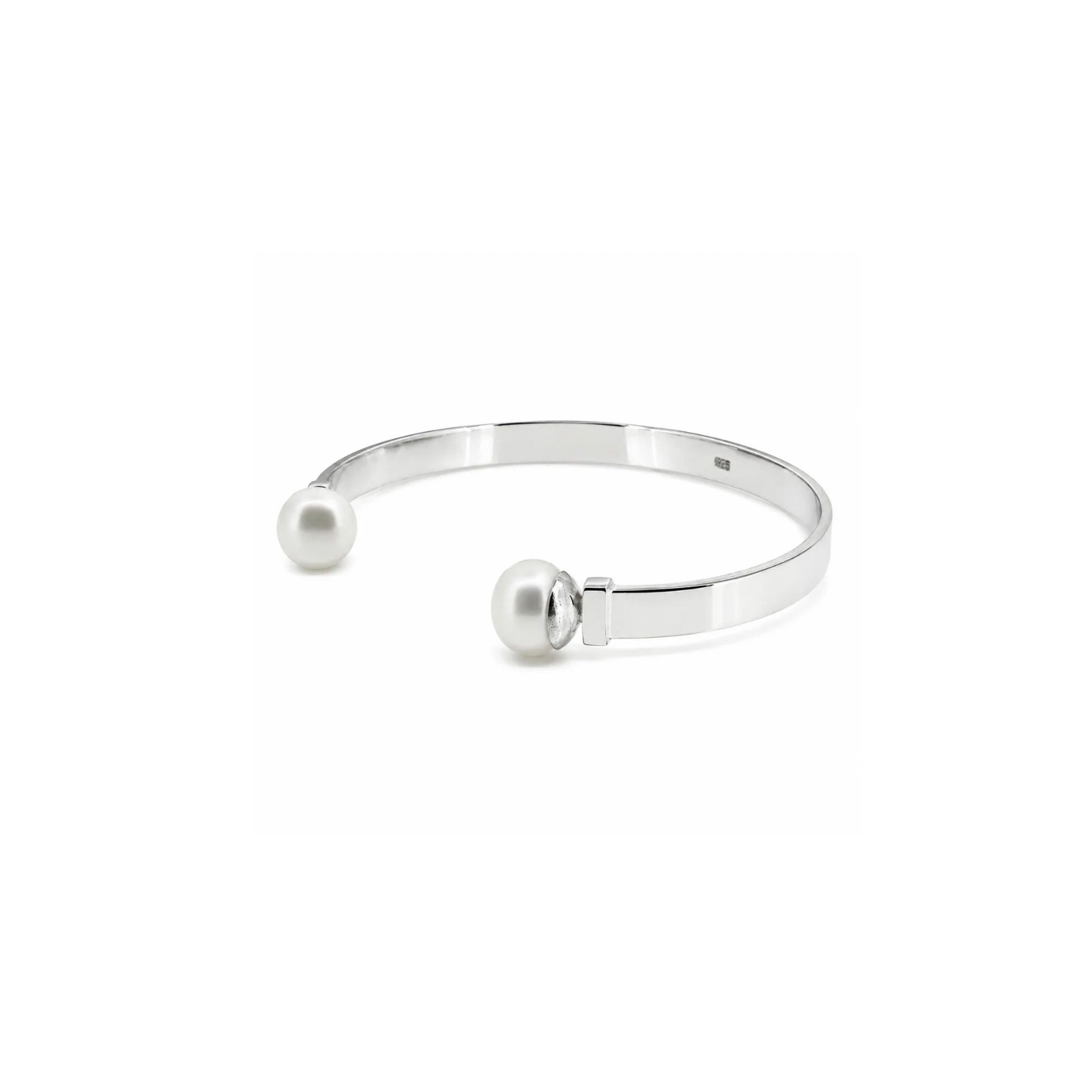 bold sterling silver cuff with pearl detail