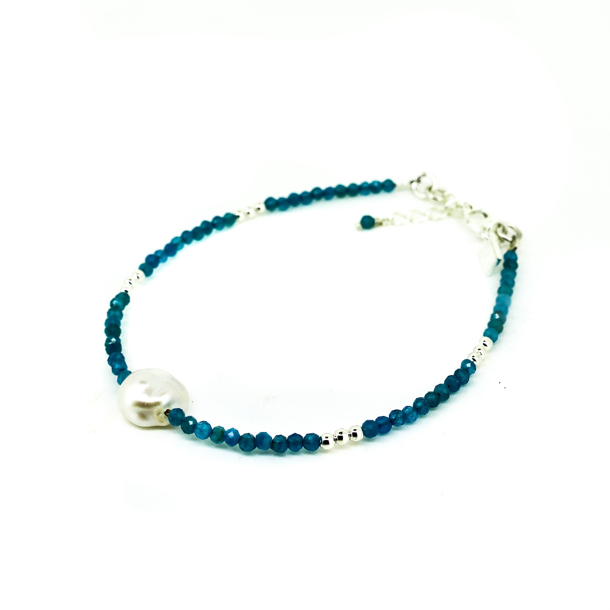 Azure Breeze Apatite Pearl Bracelet in 925 sterling silver featuring genuine apatite gemstones and freshwater pearls