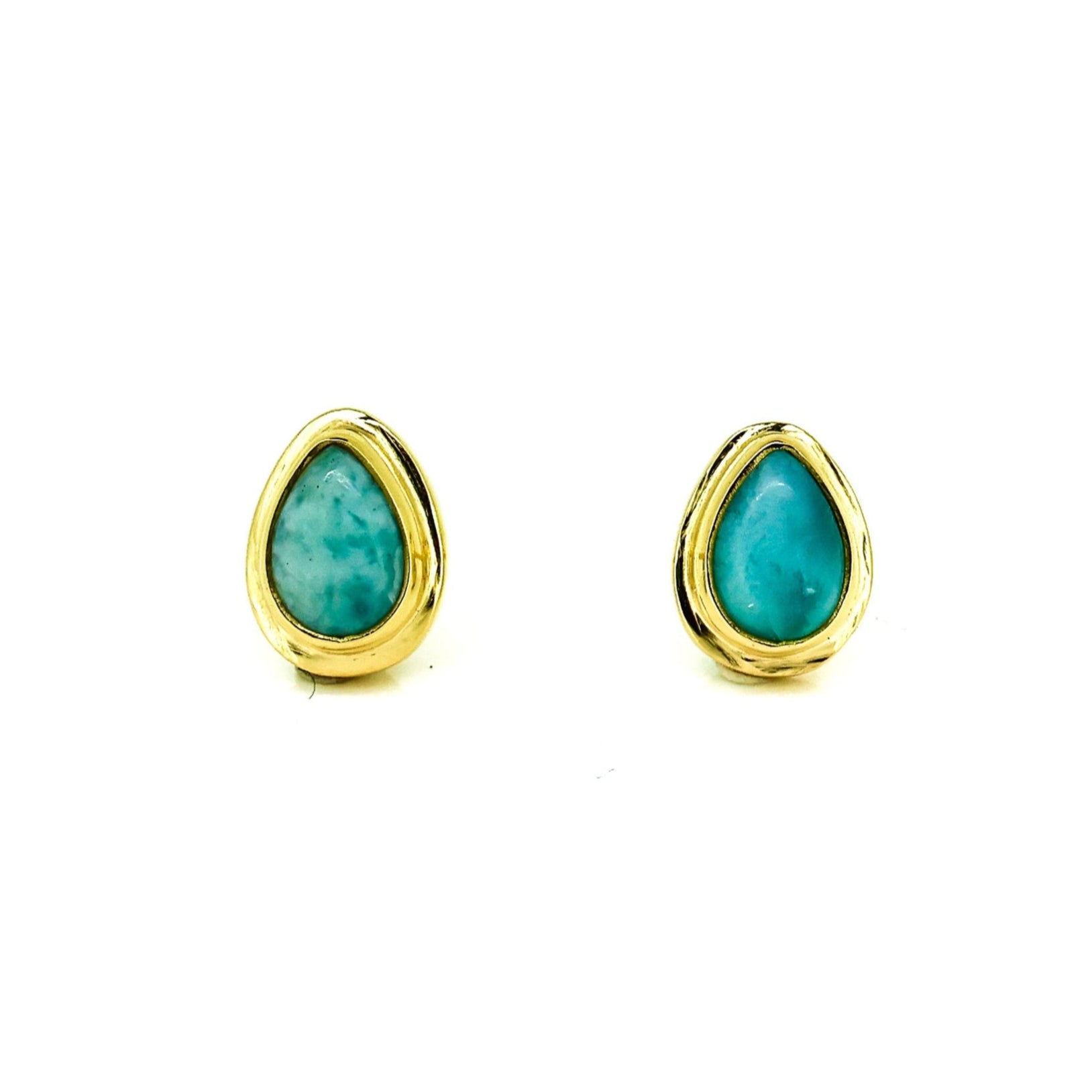 azure whisper larimar stud earrings gold vermeil dew drop blue gemstone coastal jewellery australia