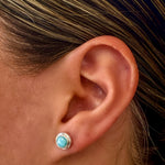 dainty round larimar studs set in sterling silver