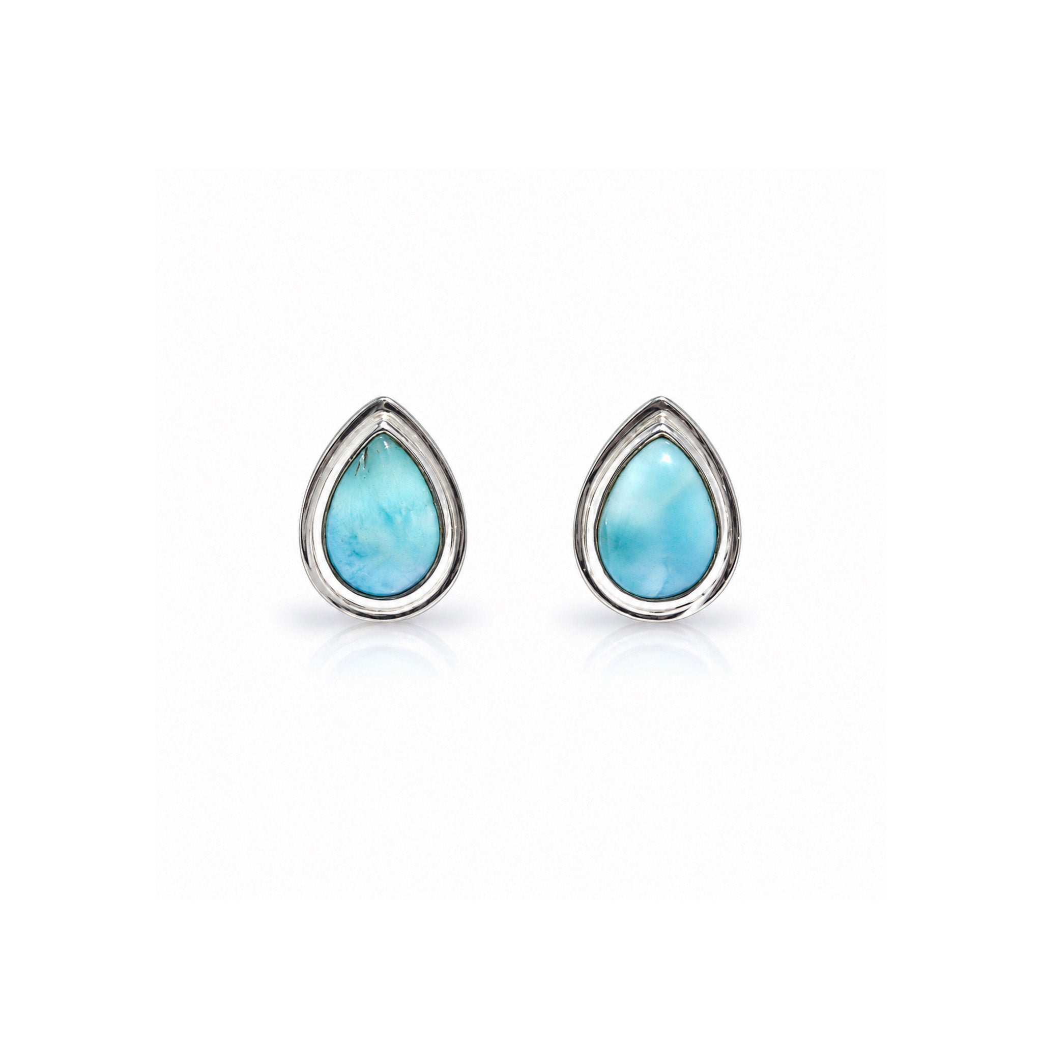 Azure Whispers Larimar Dew Drop Studs featuring genuine Larimar gemstones set in sterling silver, idesigned by lush designs broome