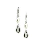 Beach Dreams cowrie shell pearl hook earrings in sterling silver