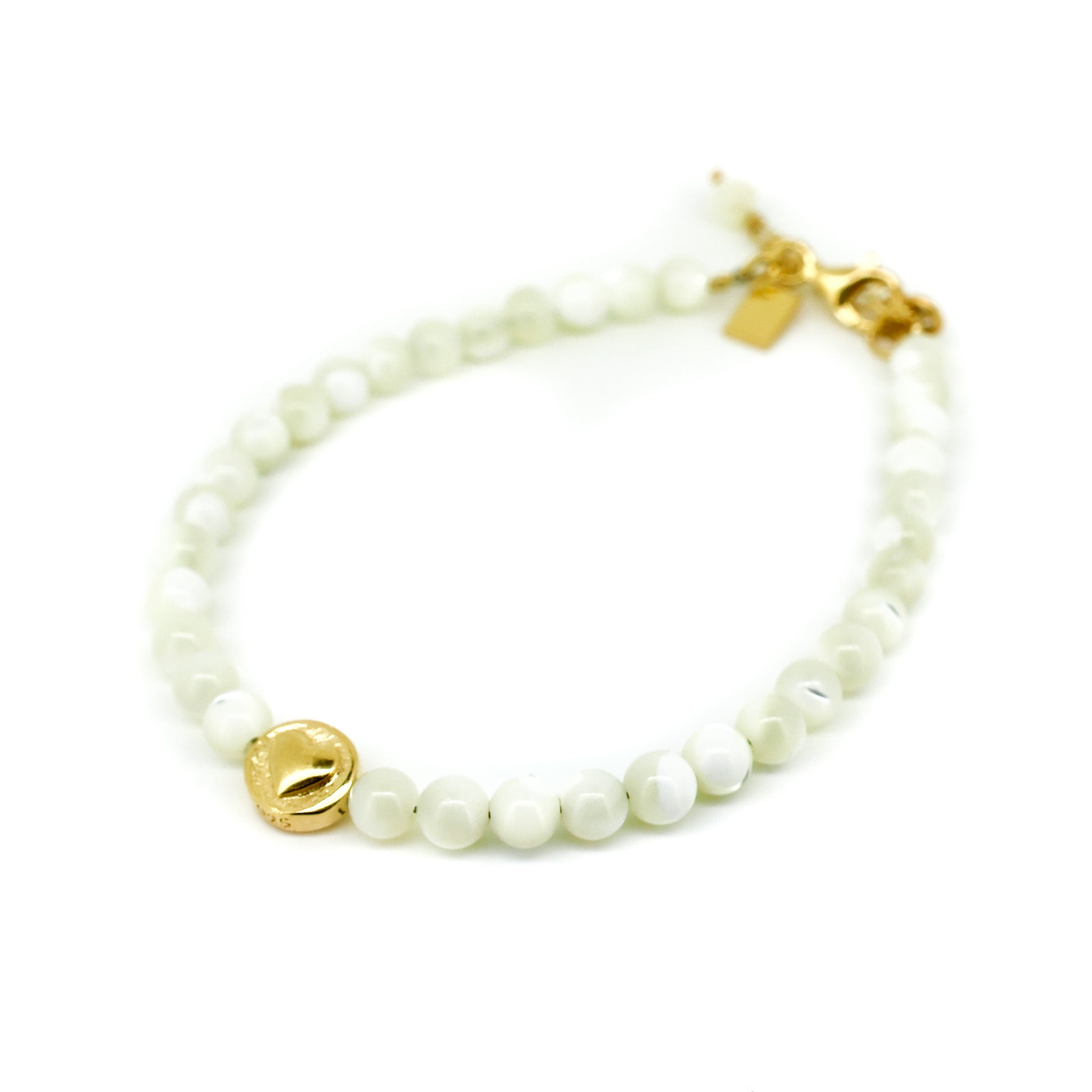mother of pearl bracelet with gold heart charm