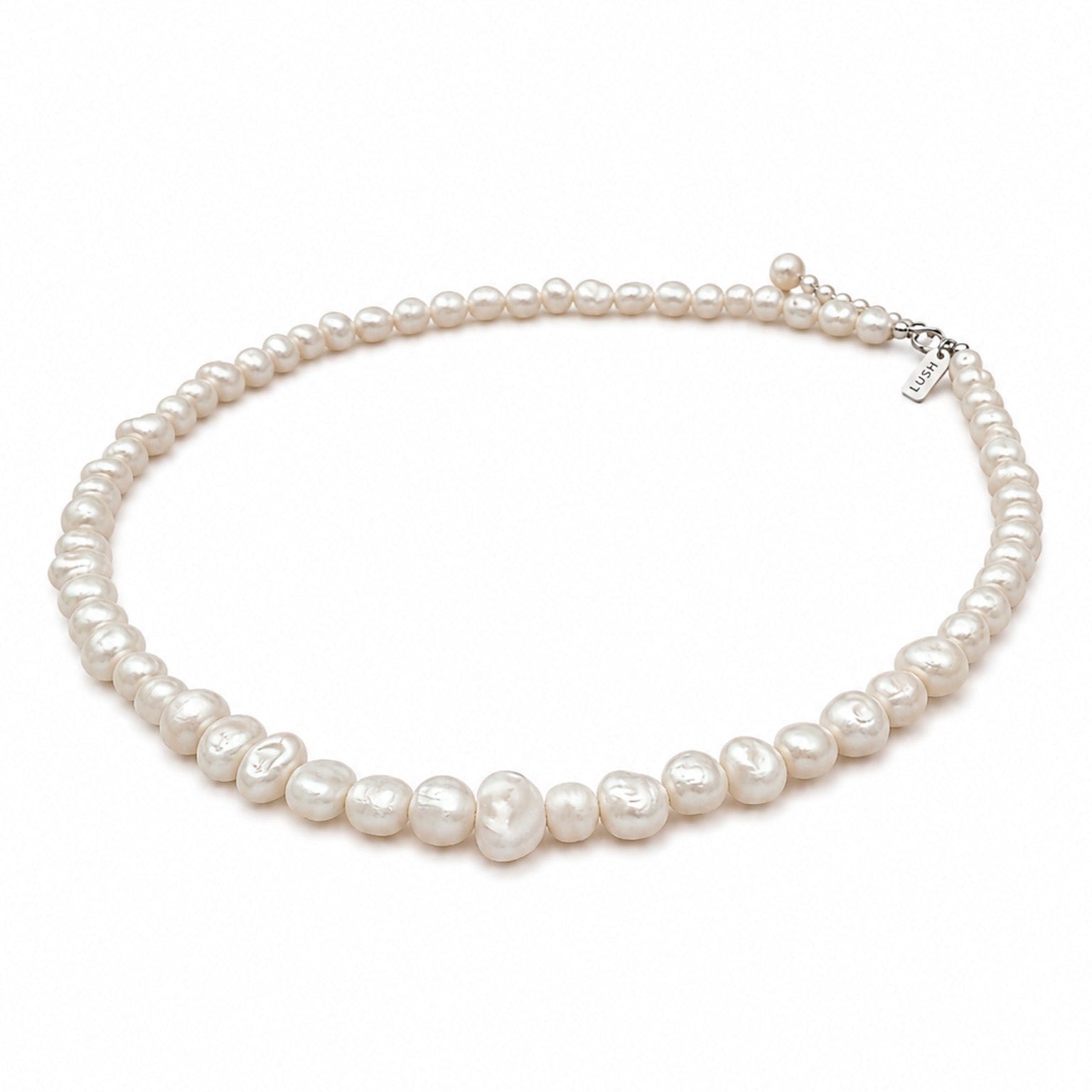 beachy pearl necklace on silver clasp