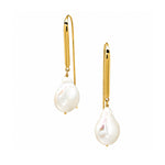 large bold baroque pearl hook earrings in gold
