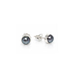 Black Pearl Bezel Set 6mm Studs in sterling silver featuring genuine black freshwater pearls with a modern bezel setting.