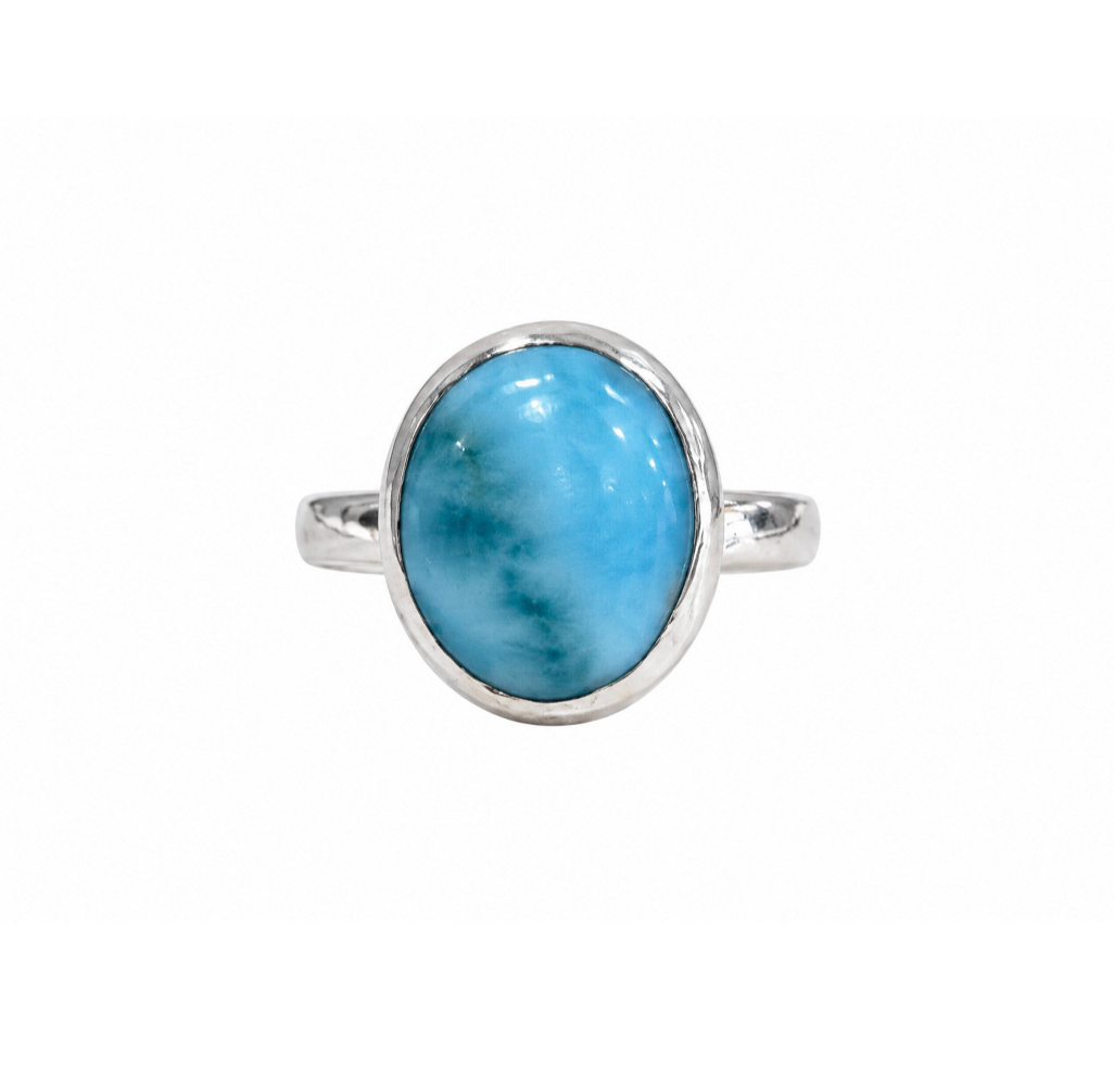 Blue Lagoon Oval Larimar Ring Silver 10x12mm | Sterling Silver Larimar Ring