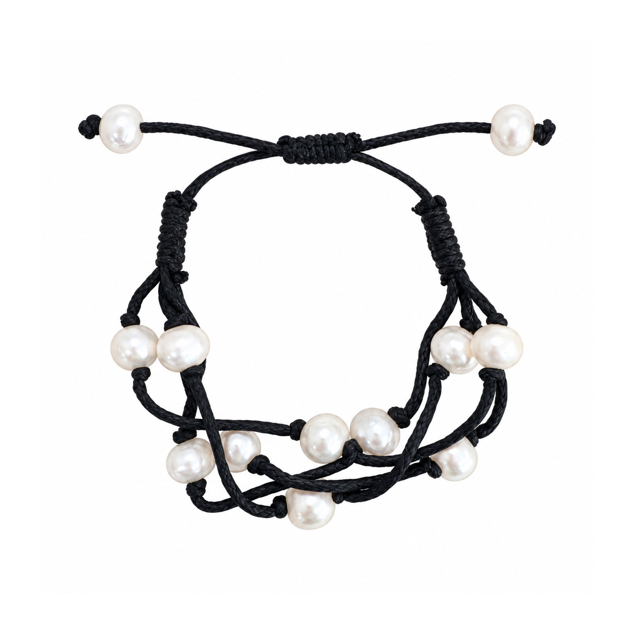 Boho Pearl Bracelet with genuine freshwater pearls on black braided cord