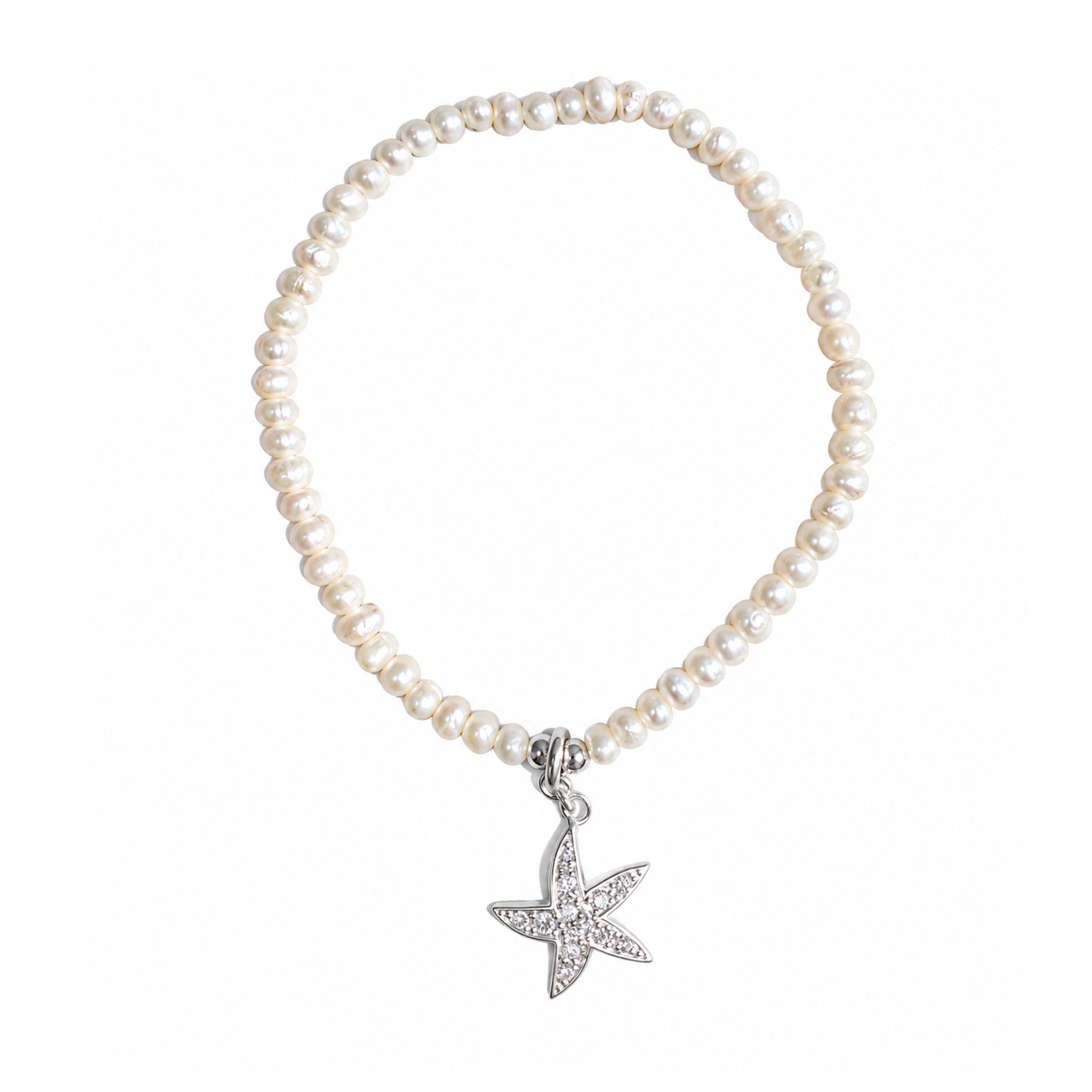 Broome Starry Night starfish pearl bracelet with freshwater pearls and sterling silver starfish