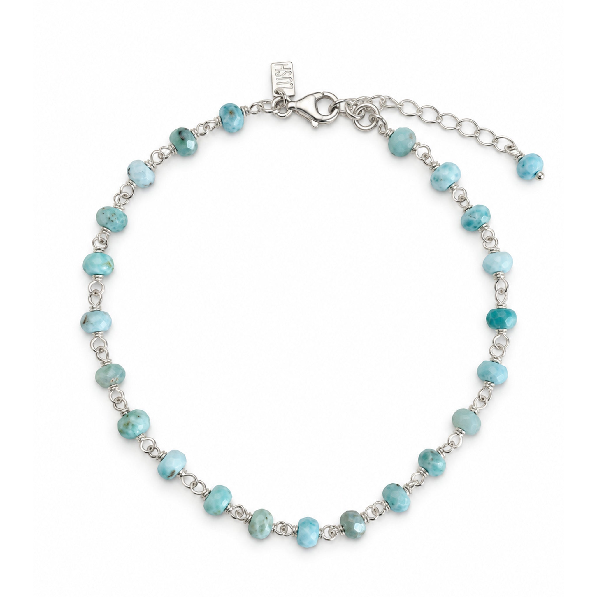 larimar bracelet with silver detail designed by lush designs with caribbean dreams