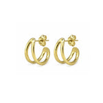 A pair of gold hoop earrings with a double-loop open design and flat-back post backs, shown on a clean white background.