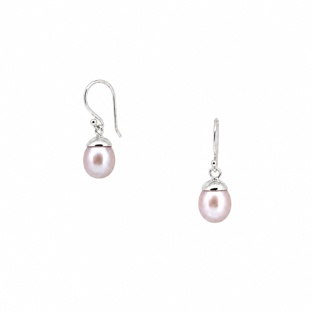 Coco Pink Pearl Hook Earrings | Sterling Silver Freshwater Pearl Earrings Australia
