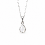 Dew Drop Mother of Pearl Pendant in sterling silver featuring a genuine mother of pearl teardrop gemstone on a fine silver chain.