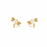 dainty gold dragonfly studs with pearl