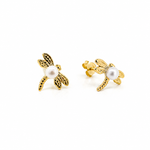 dainty gold dragonfly studs with pearl