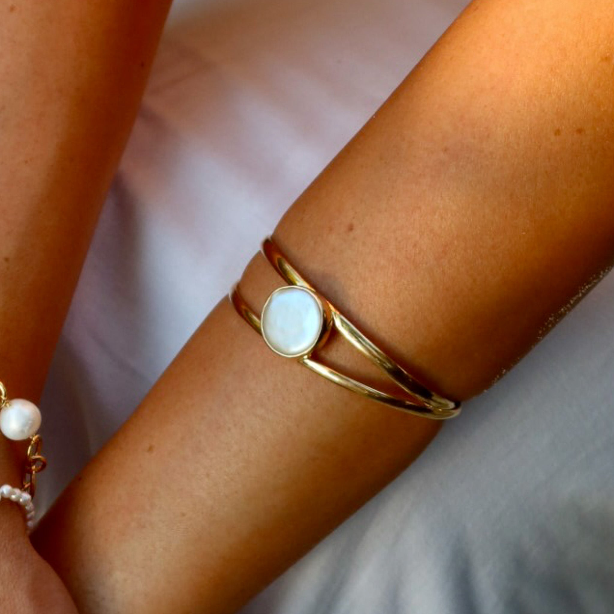 elegant gold vermeil pearl cuff 