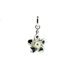 frangipani flower pendant in silver with pearl