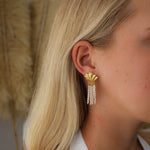 statement shell earrings with pearl tassels