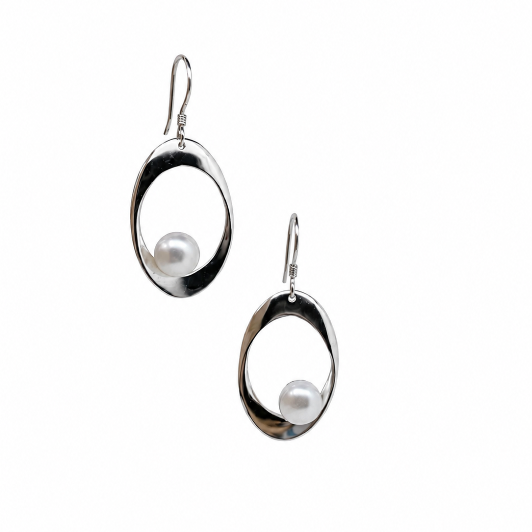 halo pearl earrings sterling silver freshwater pearl drop