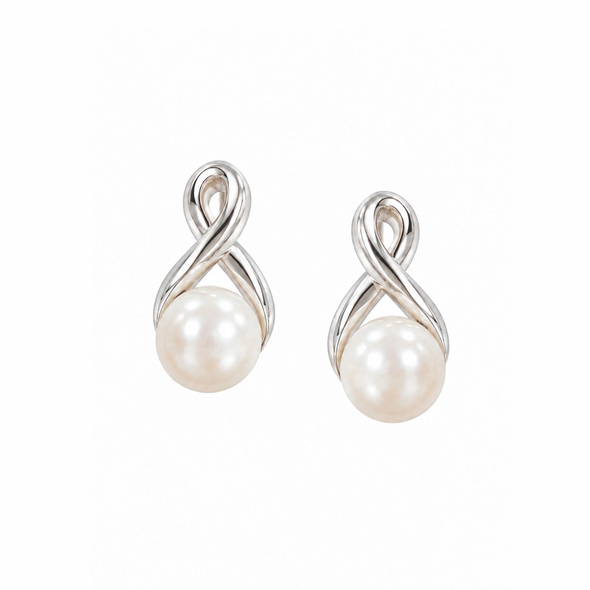 sterling silver earrings witha pearl in an infinity design