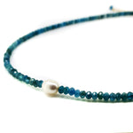 Into The Blue apatite keshi pearl necklace in sterling silver with blue gemstones