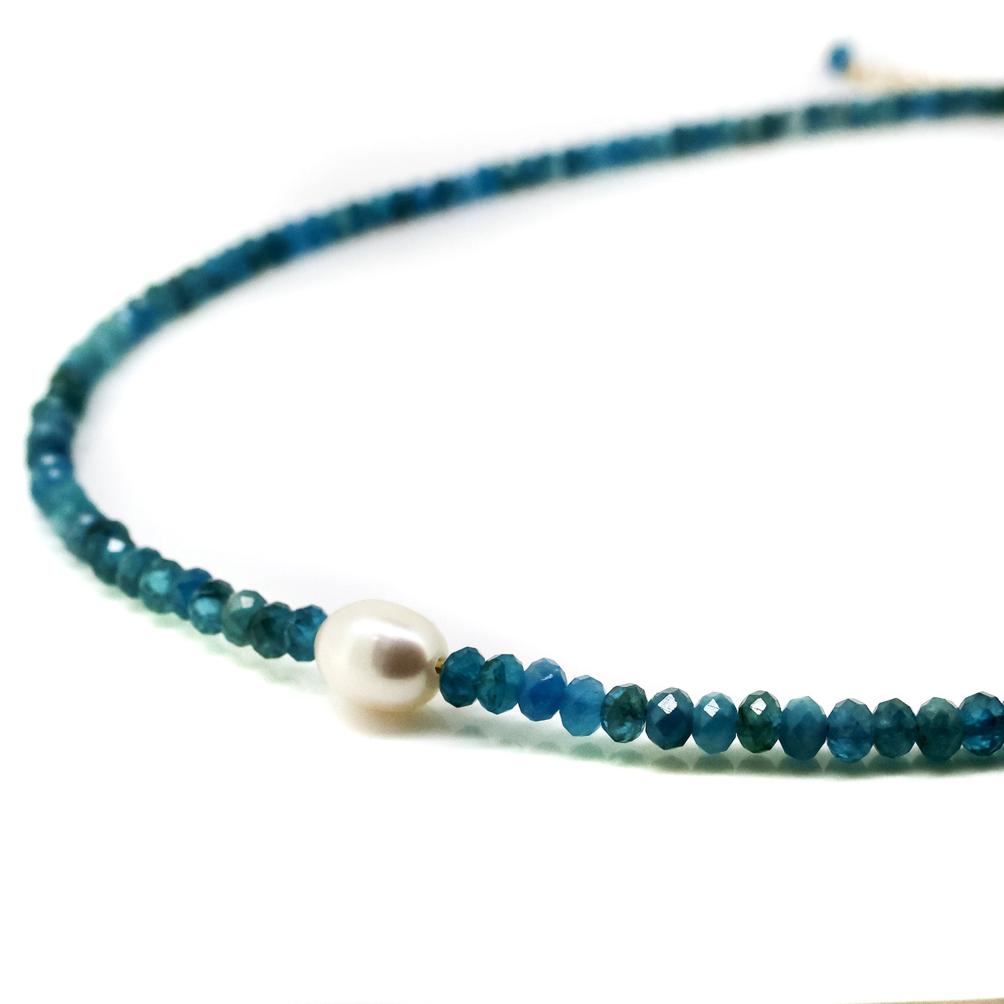 Into The Blue apatite keshi pearl necklace in sterling silver with blue gemstones