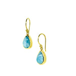 larimar tear drop shaped earrhings set in gold vermeil