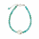 Beach boho Amazonite gemstone bracelet with central Keshi pearl and sterling silver clasp designed in Broome Western Australia