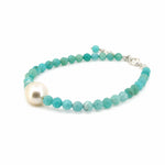 Keshi Pearl Amazonite Bracelet featuring a genuine 12mm freshwater Keshi pearl and 4mm faceted Amazonite gemstones with sterling silver clasp