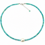 Beach boho Keshi pearl necklace with faceted Amazonite gemstones and sterling silver clasp designed in Broome Western Australia
