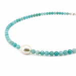 Keshi pearl Amazonite gemstone necklace featuring a genuine 12mm Keshi pearl and 4mm faceted Amazonite beads with sterling silver clasp
