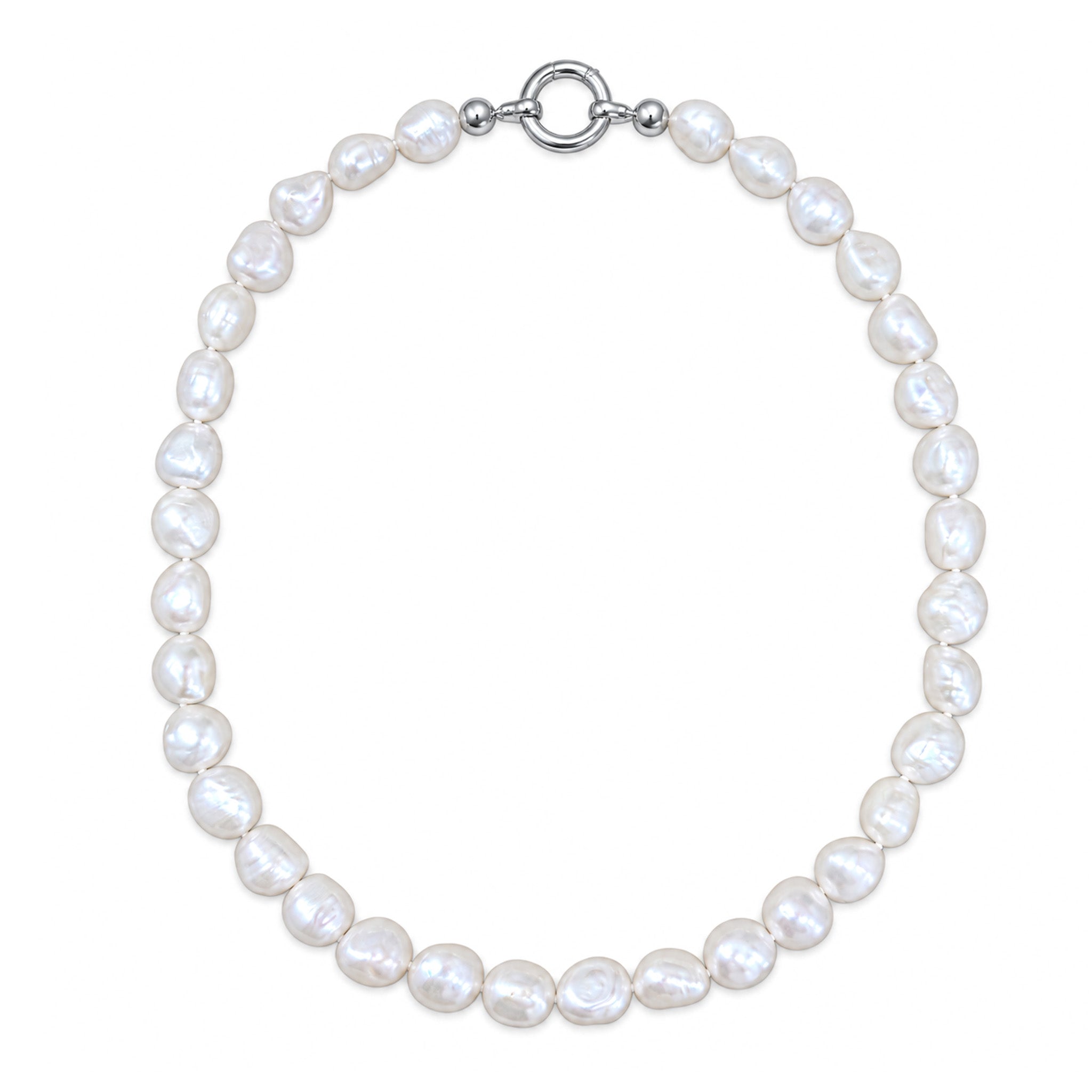 freshwater keshi pearl strand necklace silk knotted with silver clasp