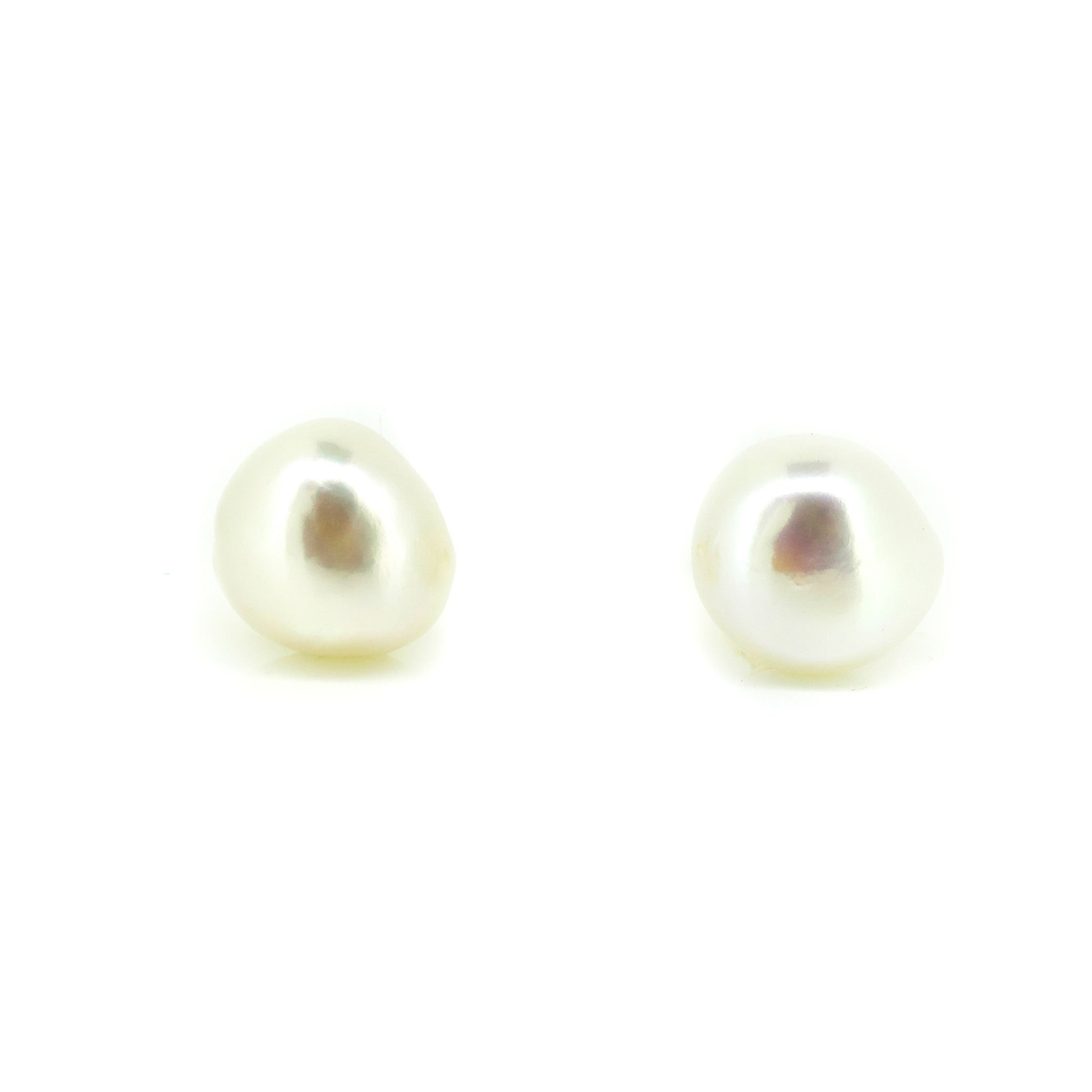 pair of keshi pearl studs in 12mm set in gold 