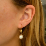 Organic keshi pearl drop earrings gold hook coastal jewellery Australia