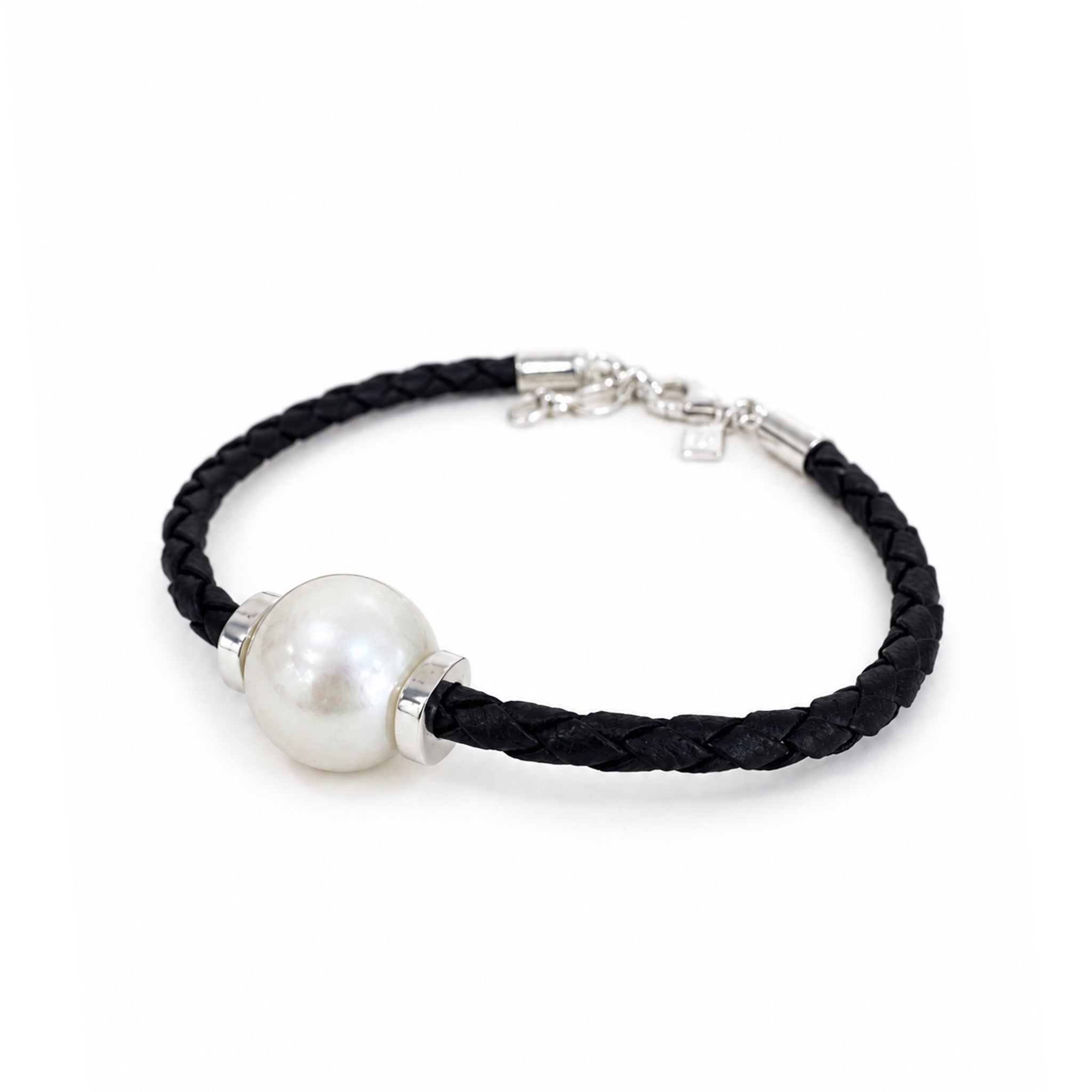 Lara Pearl Silver Detail Black Braid Bracelet | Freshwater Pearl Sterling Silver Bracelet