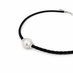 Lara Pearl Silver Detail Black Braid Necklace with 12mm freshwater pearl and sterling silver details by Lush Designs Jewellery