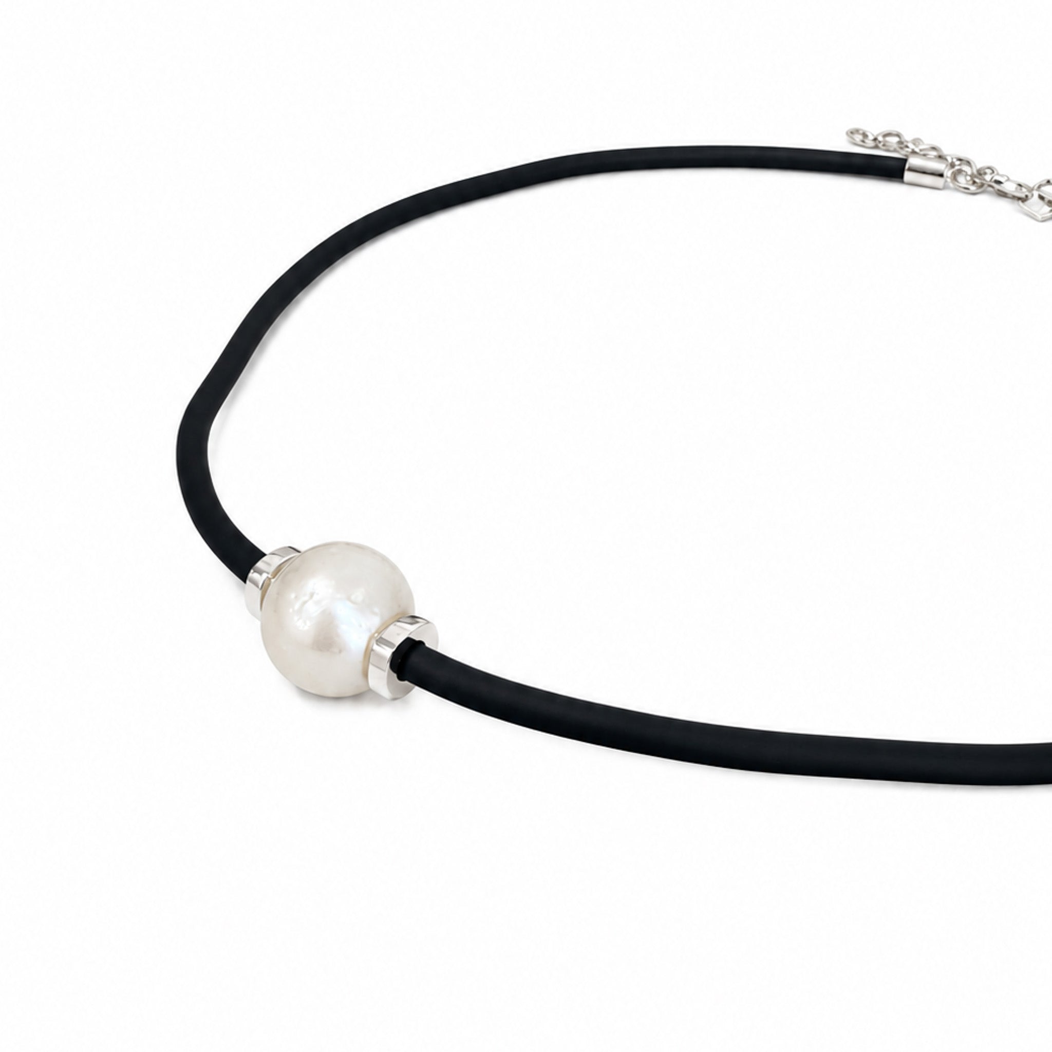 pearl on a black neoprene cord
