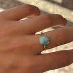larimar 10mm round silver ring
