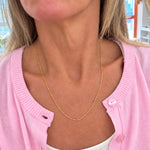 Lush Designs 50cm dainty gold vermeil chain necklace worn on model, delicate everyday gold jewellery designed in Broome Australia.
