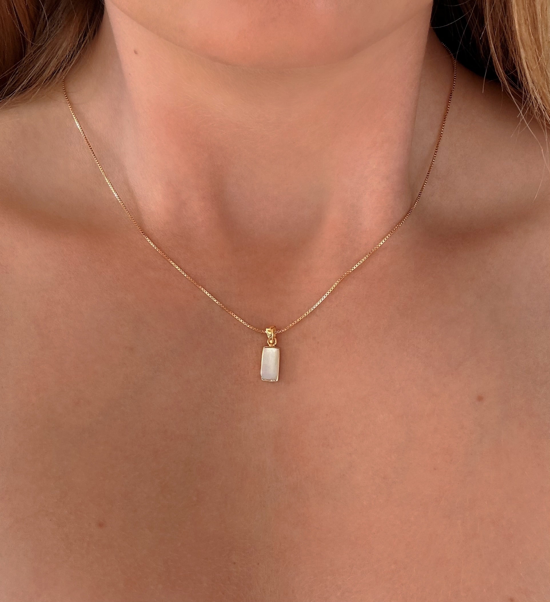 mother of pearl pendant gold vermeil rectangular charm