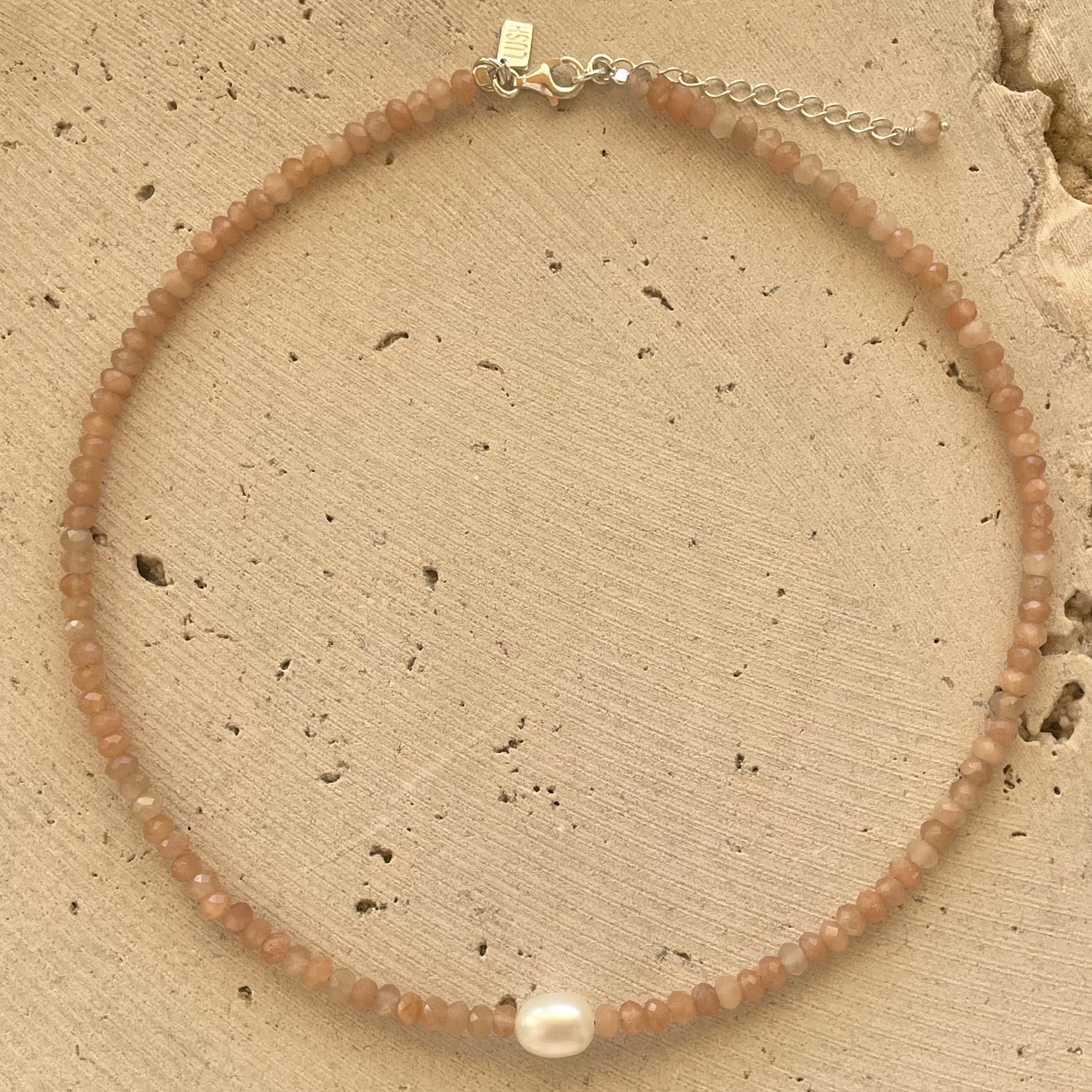 gemstone moonstone beaded necklace with pearl