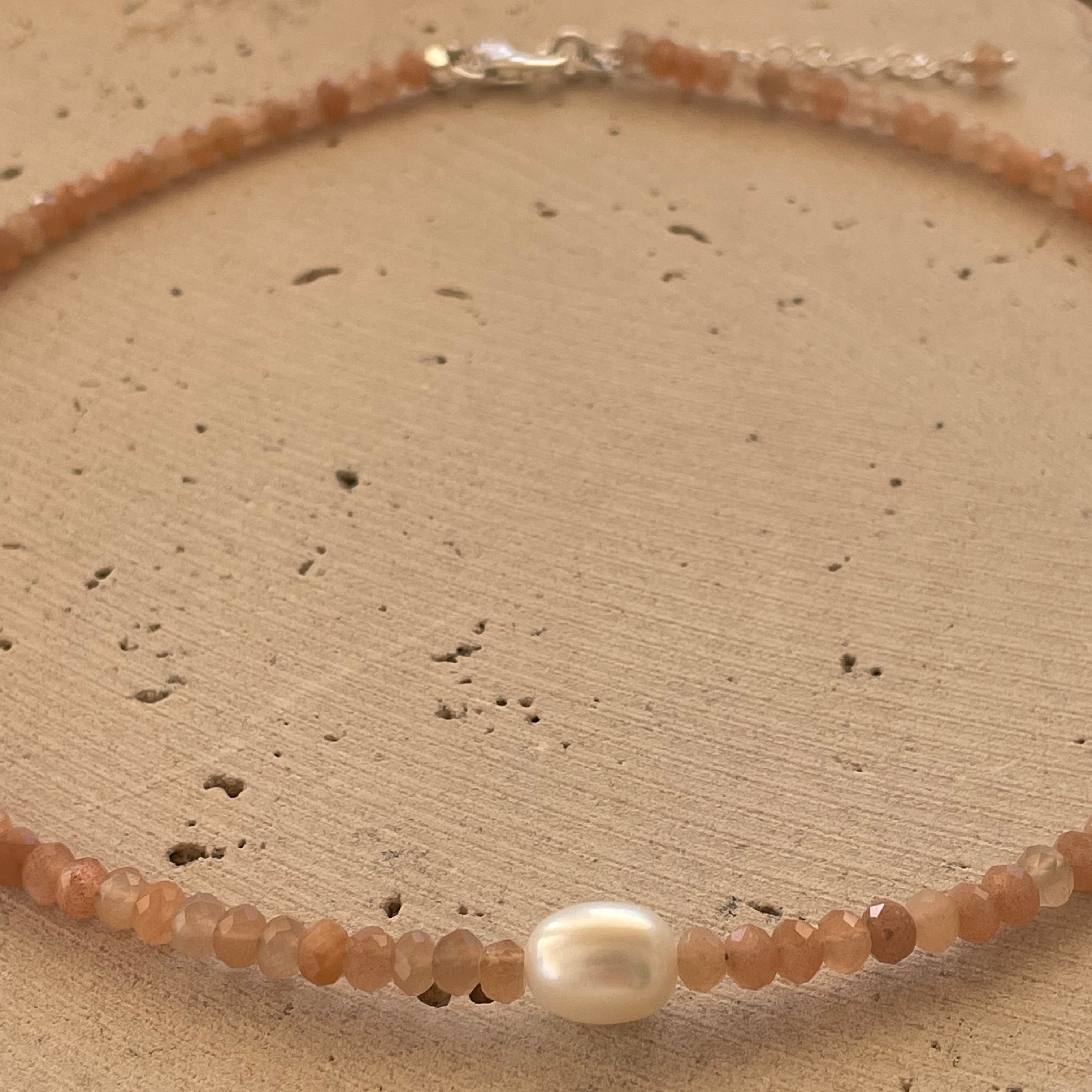 gemstone moonstone beaded necklace with pearl
